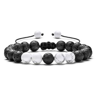 Imagem de Hamoery Pulseira difusora de óleo essencial para aromaterapia pedra vulcânica de 8 mm para homens e mulheres, pulseira com contas de ioga de pedra natural (howlita sintética)