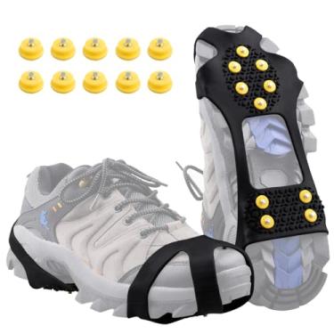 Imagem de Azarxis Walk Traction Gelo Gelo Gelo Pontas Crampons com 10 Pontas Aderência de Neve Tração de Calçados Elásticos para Caminhadas, Jogging, Escalada, Caminhadas na Neve e no Gelo, Preto, Small (Men 3 - 5 / Women 5 - 7)
