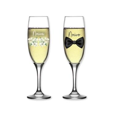 Imagem de 2 Taças De Champanhe 210ml Vidro Resistente Personalizada Estampa Noivado Casamento Presente Criativo Noivos Noiva Noivo Ensaio Romântico (KIT NOIVA FLORES)
