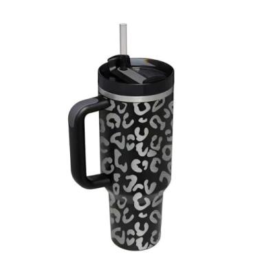 Imagem de Copo Térmico Grande 1200L de Aço Inoxidável com Alça, Parede Dupla, Tampa com Canudo, Isolamento quente e Frio (Preto)(Com espaco para gravar nome na parte de Traz)