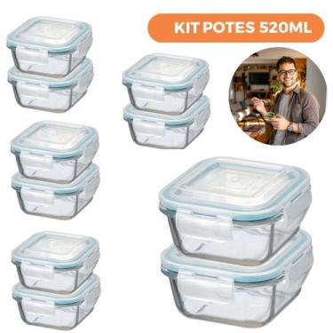 Imagem de Kit 10 Potes De Vidro Herméticos Quadrados 520Ml - Ad - Ad Importação