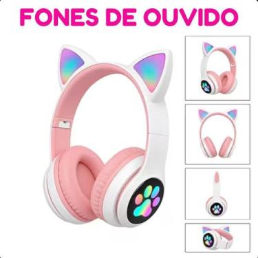 Imagem de Headset Bluetooth Infantil Rosa LED Luz Colorida Sem Fio - FAZA