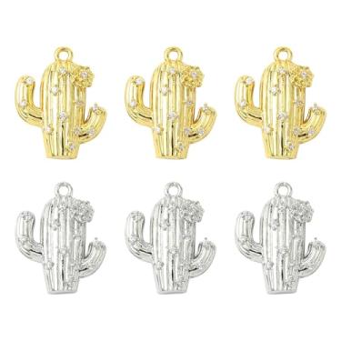 Imagem de UR URLIFEHALL Pingentes de cacto de zircônia cúbica, 6 peças, 2 cores, pingentes de plantas tropicais do deserto para colar, pulseira, brinco, chaveiro para fabricação de joias