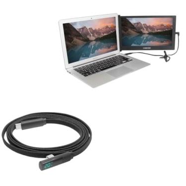 Imagem de BoxWave Cabo compatível com monitor portátil SideTrak Slide (12,5 polegadas) - Cabo PowerDisplay PD de ângulo reto (1,2 m) - USB-C para USB-C (100W), informações de potência de LED, nylon trançado