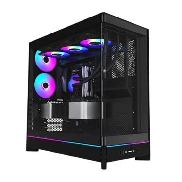 Imagem de MONTECH HS02, ATX Mid-Tower PC Case, PC para jogos, alto fluxo de ar, layout reversível, painel frontal de vidro temperado curvo resistente, design de encaixe, painéis sem ferramentas, preto, EUA