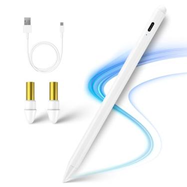 Imagem de Caneta Stylus para iPad 6ª/7ª/8ª/9ª/10ª geração com rejeição de palma, recarregável tipo C, ponta fina de 1,5 mm, compatível com Apple Pencil 2ª geração para iPad 6ª/7ª/8ª/9ª/10ª geração, branco
