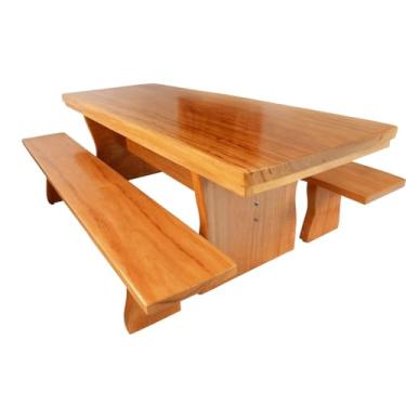 Imagem de Mesa de Jantar Rústica em Madeira Maciça Angelim (2,5mts x 0,86mts x 5,5cm) com 2 Bancos (2,5mts x 36cm x 4cm), Laterais Quadradas - Pés Taça - Acabamento em Verniz Auto-Brilho - 08 a 10Lugares
