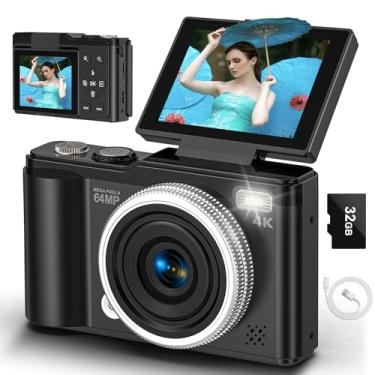 Imagem de Câmera digital – Câmeras digitais de 64 MP com zoom de 16X para presentes infantis – Câmera digital de foco automático para fotografia