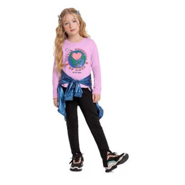 Imagem de Blusa Infantil Little Paradise Of Love em Meia Malha Gloss, Roxo, 12