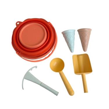 Imagem de Almencla Brinquedos de praia para crianças Brinquedo de areia Diversão ao ar livre Educacional para crianças Brincadeira de faz de conta Balde dobrável, Laranja