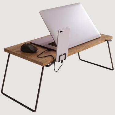 Imagem de Mesa Multiuso Dobrável Pés em Aço e Tampo MDP Café Suporte para Notebo