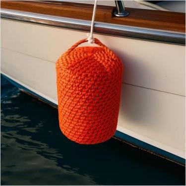 Imagem de Para-lama de barco, amortecedor de corda trançada de nylon de grau marítimo para proteção de ancoragem - Material de espuma acolchoada para barcos, iates, pontões, 1 peça (laranja, 20 cm L x 40 cm C)