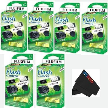 Imagem de Fujifilm Câmera descartável QuickSnap Flash 400 de 35 mm com pano de limpeza de microfibra PixiBytes... (6 pacotes (pacote com 3 solteiros))