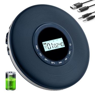 Imagem de Leitor de CD portátil Disman, reprodutor de CD para carro, reprodutor de música de CD pessoal alimentado por bateria com conector para fones de ouvido, bateria embutida de 1000 mAh, cabo auxiliar/slot