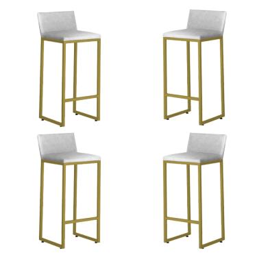 Imagem de Kit 4 Banquetas Alta Dani Reforçada Decorativa Balcão Bancada Cozinha Bar Base Dourada Courino