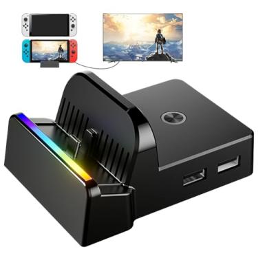 Imagem de Base de TV portátil para substituição NintendoSwitch/Switch OLED, adaptador HDMI preto 4K com portas HDMI e USB 3.0/2.0/porta tipo C (compatível com switch/switch OLED)