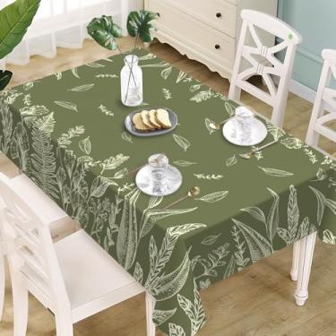 Imagem de Livcoz Toalha de mesa retangular botânica com folhas verdes, 152 x 213 cm, planta de samambaia, folha de ginkgo, toalha de mesa de jantar, decoração de festa de piquenique natural