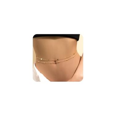 Imagem de Corrente de corpo em camadas para mulheres, biquíni simples, contas ovais, corrente de moeda, corrente sexy, pérola, cinto de barriga, ajustável, joia de despedida de solteira de praia, Large, Metal