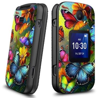 Imagem de HEAKIERG Capa para Alcatel Go Flip 4 / TCL Flip Go/TCL Flip Pro com 1 x proteção de tela, capa rígida fina com suporte, capa de telefone à prova de choque, borboleta