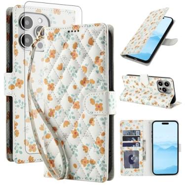 Imagem de Asuwish Capa de telefone para iPhone 16 Pro Max 17.5 cm carteira celular com protetor de tela de vidro temperado porta-cartão de flores suporte para cartão i Phone16 16Pro i16 ProMax 16ProMax flores