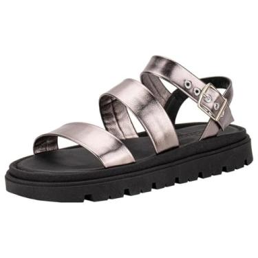 Imagem de Sandália Feminina Flatform Conforto Metalizada Casual Moleca