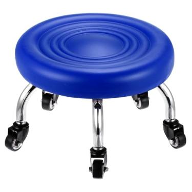 Imagem de PATIKIL Banqueta de rolamento baixo com rodas de couro PU cadeira de assento baixo para escritório em casa garagem loja, azul