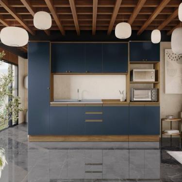 Imagem de Cozinha Modulada Celeste Kappesberg 100% Mdf Nogueira-azul 300cm