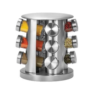 Imagem de Conjunto Porta Condimentos com Suporte Giratório Inox Euro Home 12 Peças - Transparente