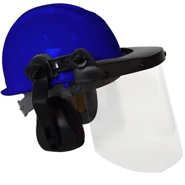 Imagem de Capacete Azul com Proteção Facial e Abafador de Ruído - 3304 - LEDAN