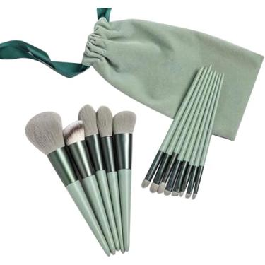 Imagem de Kit 13 Pincéis de Maquiagem Profissional com Cerdas Sintéticas Macias e Bolsa de Armazenamento – H2F STORE (Verde)