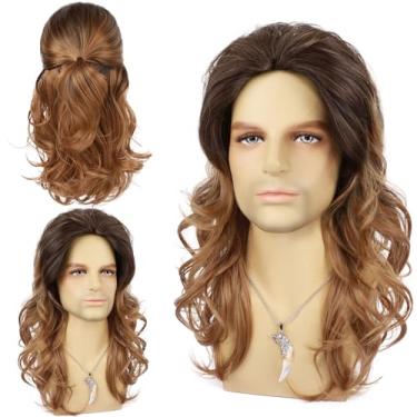 Imagem de Guree Hair Perucas longas e encaracoladas masculinas sintéticas resistentes ao calor para uso diário em festas de Halloween cosplay (ombré marrom)