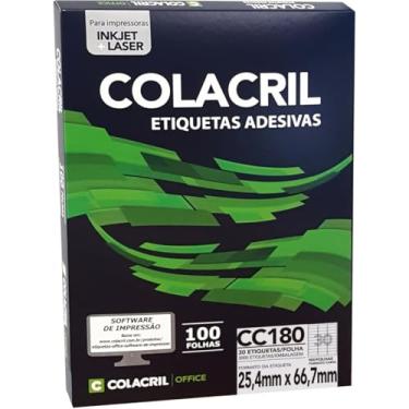 Imagem de Etiqueta Adesiva Carta, 25.4 x 66.7 mm, 100 Folhas, Colacril, CC180, Branco, pacote de 3000