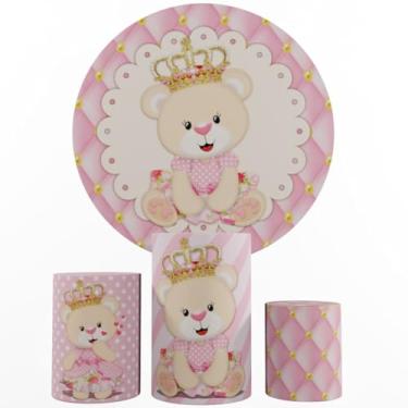 Imagem de Kit Decoração Festa, Painel Ursinhas + Trio Capas De Cilindros (rosa 02 Realeza)