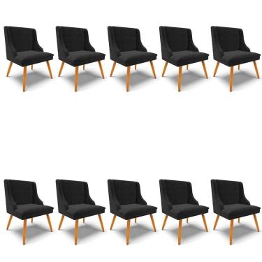 Imagem de Kit 10 Cadeiras Estofadas para Sala de Jantar Pés Palito Lia Suede Preto - Ibiza