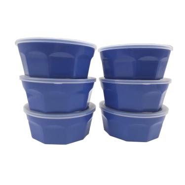 Imagem de 6 potes oitavados com tampa marmita sobremesa 700 ml azul