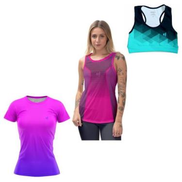 Imagem de Kit Blusa Feminina Academia Top Cropped Roupa Fitness Camisa Regata Ca