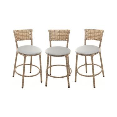Imagem de KIT 3 Banqueta Baixa Encapada Junco CAPPUCCINO Bar Cozinha - ESPAÇO JU