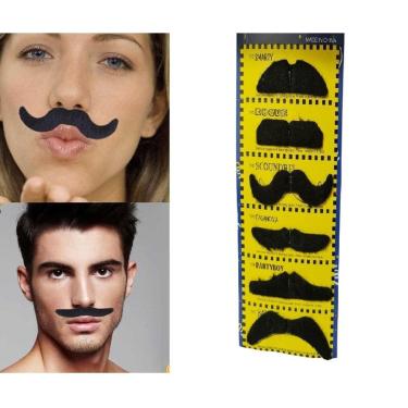 Imagem de Cartela Bigodes Falso Adesivos Festa Postiço Com 6 Unidades