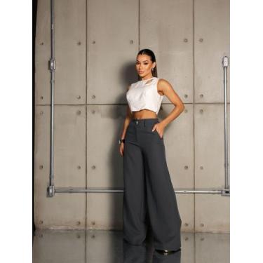 Imagem de Calça pantalona social alfaiataria premium cintura alta casual moda el