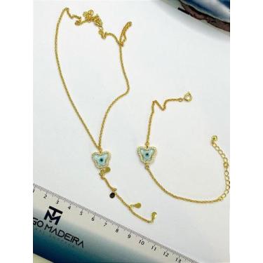 Imagem de Conjunto Borboleta Olho Grego - Banho de Ouro 18K - 1 Unidade - no-bra