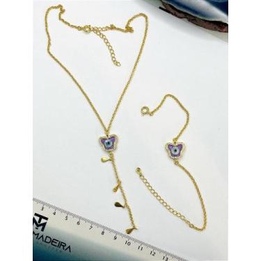 Imagem de Conjunto Borboleta Olho Grego Roxo - Banho de Ouro 18K - 1 Unidade - n