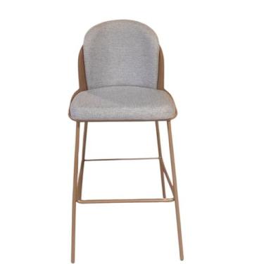 Imagem de Banqueta com Encosto Estofado e Base em Aço Carbono Champanhe  Cristal