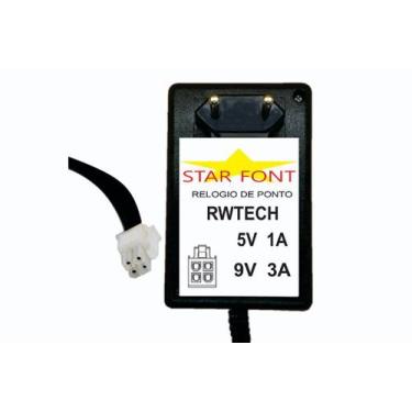 Imagem de Fonte DC 5V e 9V com 4 Vias para Relógio de Ponto RWTECH - Bivolt - St