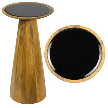 Imagem de JONATHAN Y END4004A Tília 54.6 cm Farmhouse Industrial Mango Madeira Mesa de Bebida e Mesa Decorativa com Tampo Redondo de Vidro Preto e Base Cone Pedestal para Sala de Estar, Quarto, Escritório