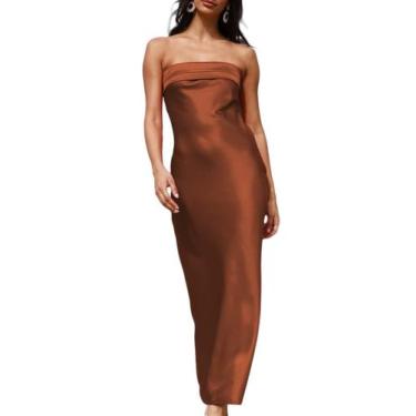 Imagem de Vestido maxi Realtix, seda acetinada, sem encosto, camiseta tubular fe