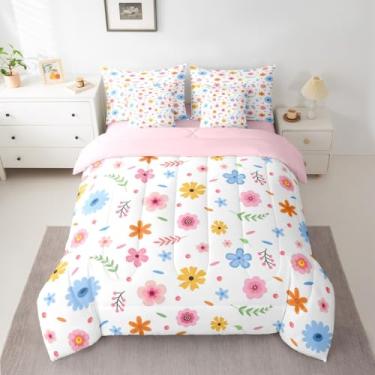 Imagem de Groovy Conjunto de cama floral, 7 peças, solteiro, botânico, floral, com lençol com tema da natureza, em uma bolsa com edredom, lençóis, fronhas e capa de almofada, decoração de quarto de jardim