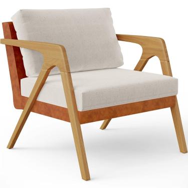 Imagem de Poltrona Decorativa Para Sala De Estar Pietra L02 Couríssimo Camel Linho Cru - Lyam Decor