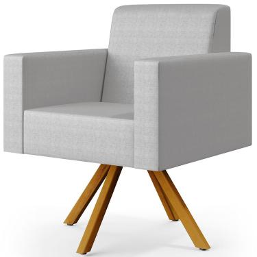 Imagem de Poltrona Giratória Sala de Estar Base de Madeira Helô L02 Facto Cinza Metalizado - Lyam Decor