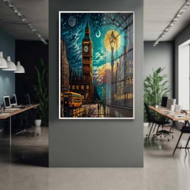 Imagem de Quadro Decorativo com Moldura e Acrilico Cristal Vidro Paisagem Abstra