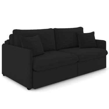 Imagem de Sofá Cama Retrátil Para Sala de Estar 234cm Una K01 Veludo Preto - Lyam Decor